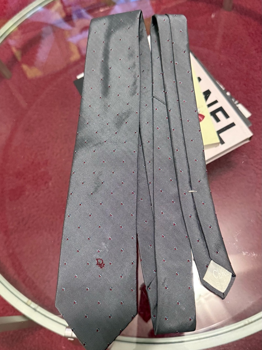 Dior Men's grey Tie with Micro Dot Pattern